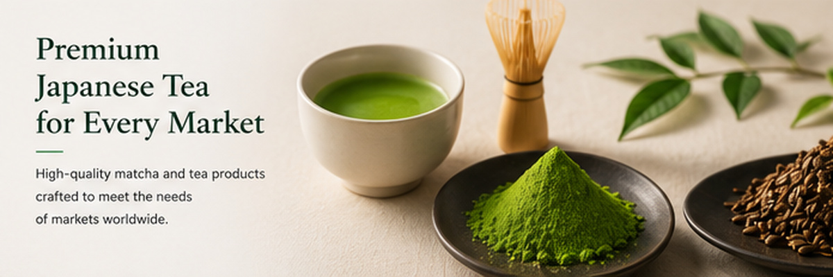 Japanese tea connected with selected international markets and national flags